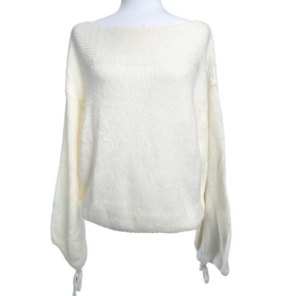WISHLIST Ivory Boat Neck Tie Sleeve Sweater NWT - Picture 1 of 3